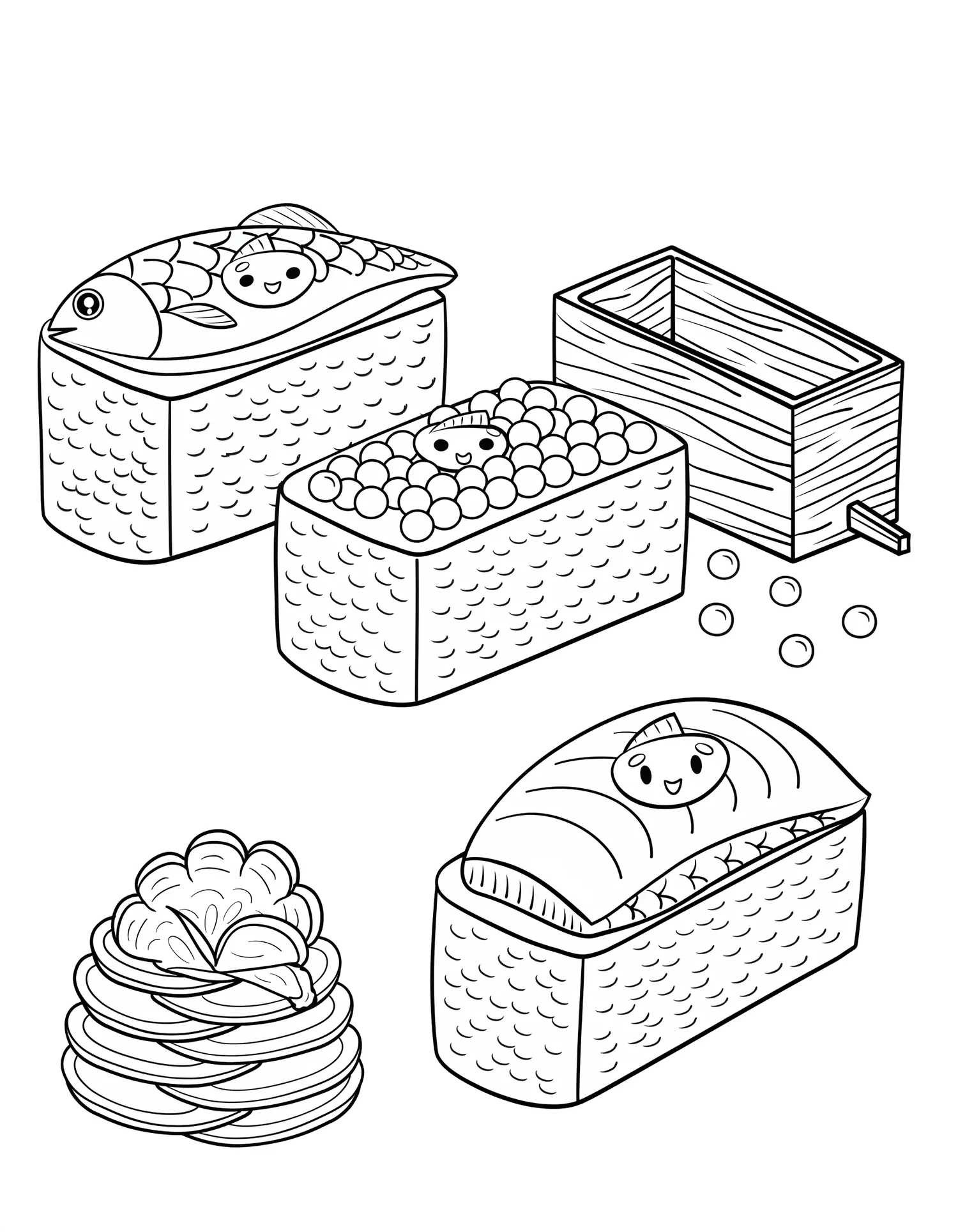 Sushi Oshi Pressé Kawaii - Coloriage kawaii à imprimer gratuitement